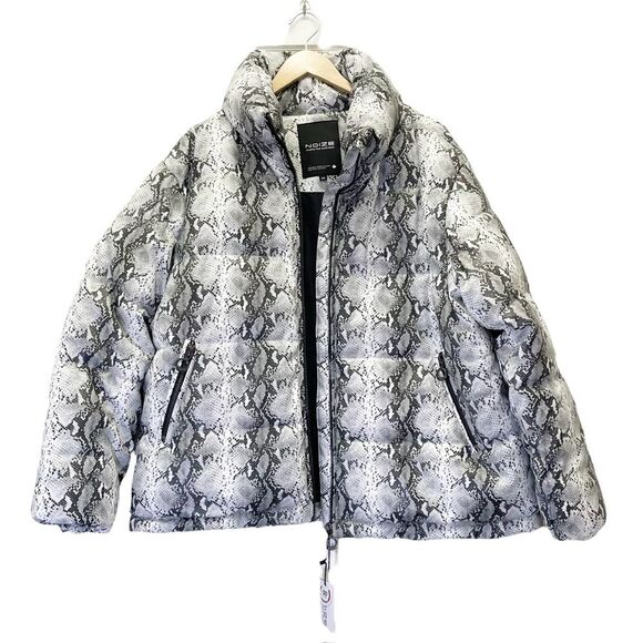NWT Noize Jozy Reptile-Printed Vegan Puffer Jacket Coat White Gray Size 2X NEW - Picture 2 of 15